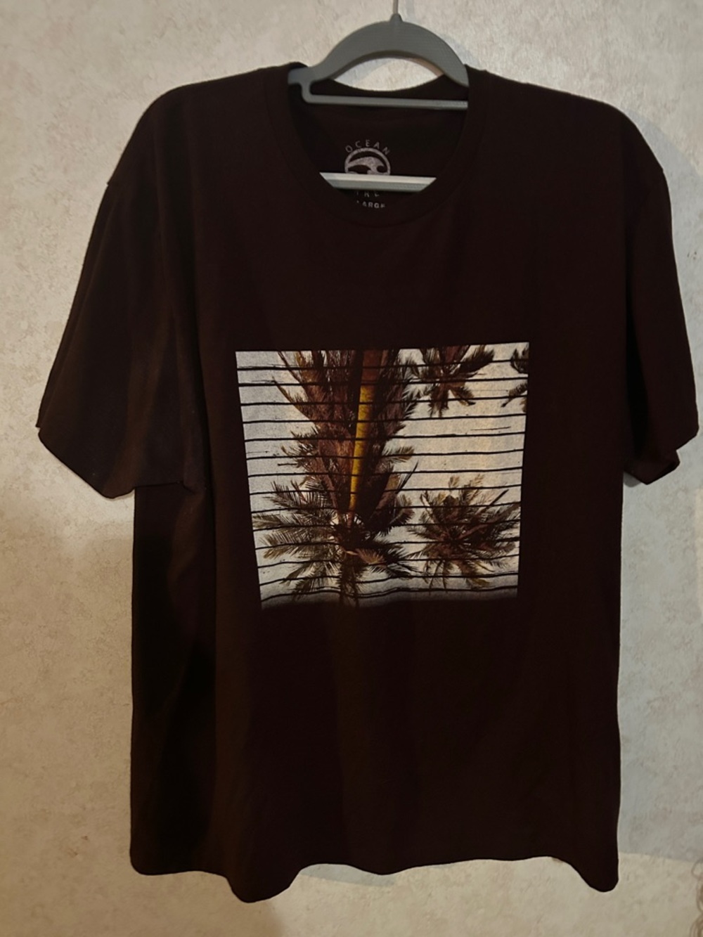 Ocean Current Black Short Sleeve Tee with Palm Photo Print